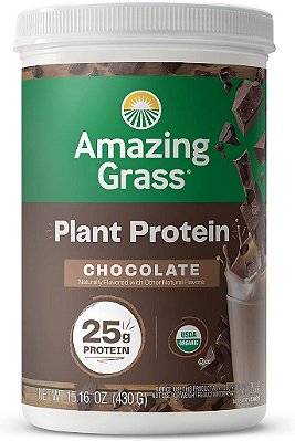 Pó de Proteína Vegana Amazing Grass, Mistura Orgânica à Base de Plantas com 25g de Proteína, Livre de Laticínios, Glúten e Soja - Chocolate Cremoso (10 Porções)