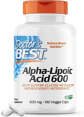 Ácido Alfa-Lipóico 600 da Doctor's Best, Ajuda a Apoiar o Metabolismo da Glicose e Regenerar Antioxidantes* Não-OGM, Livre de Glúten, Vegano, Livre de Soja, 180