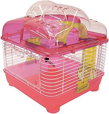 Gaiola de plástico transparente para hamster anão com bola no topo, cor-de-rosa 10 polegadas