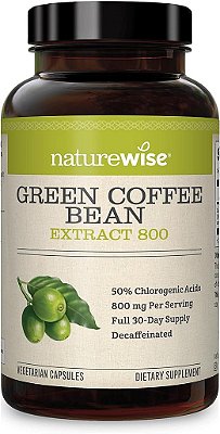 NatureWise Café Verde 800mg Extrato de Máxima Potência 50% Ácido Clorogênico, Suplemento de Apoio Antioxidante de Café Verde Cru & Suporte para Metas de Manutenção de Peso Saudável, não transg