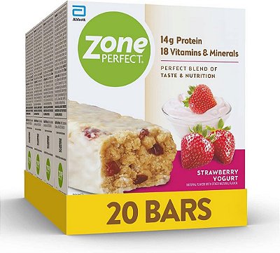 Barras de Proteína ZonePerfect | 14g de Proteína | 18 Vitaminas e Minerais | Barra de Lanche Nutritivo | Iogurte de Morango | 20 Barras