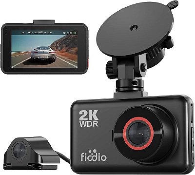 Câmera de painel dianteiro Fiodio 2K e painel traseiro 1080P, câmera de painel duplo para carros, display de 3, gravador de vídeo de ângulo amplo de 170°, vis