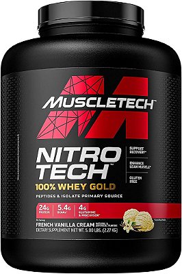 Pó de Proteína de Whey Muscletech Nitro-Tech Whey Gold Pó de Proteína de Whey Isolado Mix de Smoothie de Proteína em Pó para Mulheres e Homens Pó de Proteína de Baunilha
