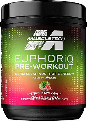 Pó pré-treino MuscleTech EuphoriQ para Homens e Mulheres - Pó inteligente pré-treino com paraxantina metabolizada cafeinada sabor melancia (20 porções)
