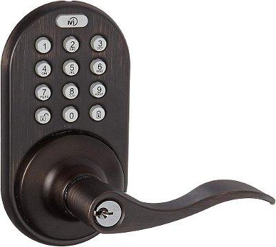 Fechadura da maçaneta digital MiLocks WKL-02OB com entrada sem chave via controle remoto para portas interiores, bronze esfumaçado.