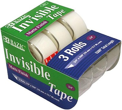 Fita adesiva invisível BAZIC 3/4 X 500 (3/embalagem)(Caixa com 24)