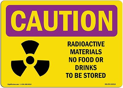 Placa de Sinalização de Atenção da OSHA - Materiais Radioativos Proibido Comer com Símbolo | Plástico de Sinalização | Proteja Seu Negócio, Local de Trabalho, Armazém | Fabricado nos EU