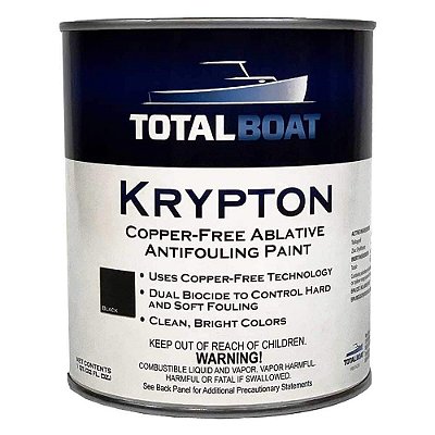 TotalBoat Krypton Antivegetativo sem Cobre - Tinta Ablativa para Fundo de Barco | para Barcos de Fibra, Madeira, Alumínio e Aço | Ideal para Hélices e Abas (Preto, Litro)