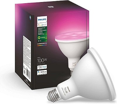 Lâmpada LED inteligente Philips Hue Smart 100W PAR38 - Ambiente branco e de cores - Luz que muda de cor - 1 unidade - 1300LM - E26 - Externo - Controle com o aplicativo Hue - Funciona com Alexa