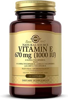 Vitamina E da Solgar 670 mg (1000 UI), 100 cápsulas - Antioxidante Natural, Suporte para a Pele e Sistema Imunológico - Vitamina E de Origem Natural - Livre de Glúten, Sem Lactose -