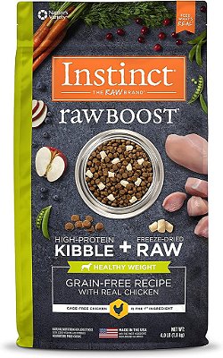 Receita sem grãos Instinct Raw Boost para Peso Saudável com Frango Real Alimento Seco Natural para Cães, 4 lb. Sacola
