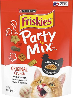Petiscos para gatos Friskies Feitos em Instalações dos EUA, Party Mix Original Crunch - (6) 6 oz. Embalagens