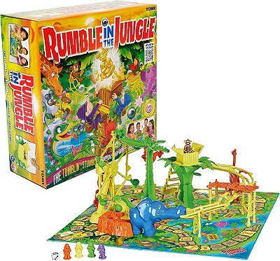TOMY Rumble in The Jungle — Jogo de tabuleiro de corrida de marbles para noite de jogos em família — Jogos de tabuleiro divertidos para crianças — Idades 5+, Multicolorido