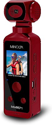 Filmadora de bolso Minolta MN4KP1 4K Ultra HD com Wi-Fi, vermelho