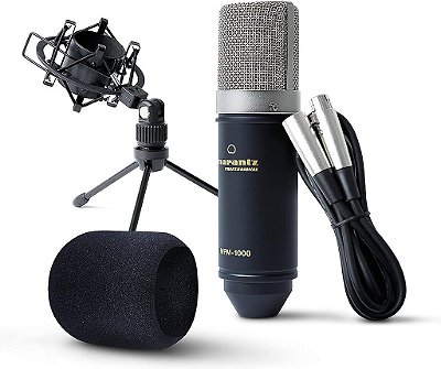Marantz Professional MPM-1000 - Microfone condensador XLR para estúdio com suporte de mesa e cabo - para projetos de podcast e streaming