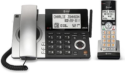 Telefone com Fio/Sem Fio Expansível AT&T CL84107 DECT 6.0 com Bloqueador de Chamadas Inteligente, Preto/Prata com 1 Aparelho