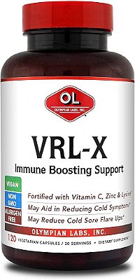 Olympian Labs VRL-X Suporte Avançado ao Sistema Imunológico, Vitamina C, Zinco e Lisina, Pode Auxiliar no Alívio de Aftas, 120 Cápsulas