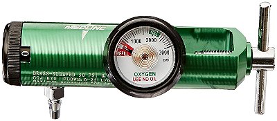 Regulador de Oxigênio Mini Medline, Livre de Látex, 0 - 25 litros por minuto, Conexão 870 CGA, Luva de Latão