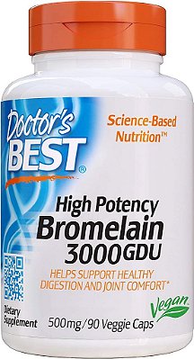 Suplemento de Enzimas Digestivas Proteolíticas de Bromelina 3000 GDU Doctor's Best, Suporta a Digestão Saudável, a Saúde das Articulações, a Absorção de Nutrientes, 500 mg, Cáps