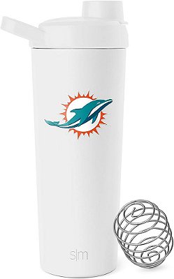 Garrafa Agitadora de Aço Inoxidável Oficialmente Licenciada NFL Miami Dolphins Simple Modern com Bola 24oz | Copo Isolado de Metal para Misturas de Proteínas, Batidas e Pré-Treino | Coleção Rally | Miami Dolphins