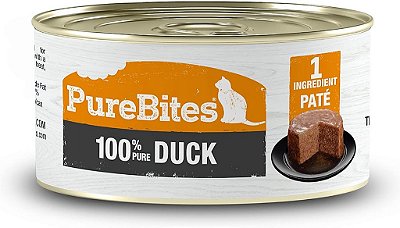 Petisco para gato PureBites 100% Pato Pate | Única lata de 2,5oz | Apenas 1 Ingrediente | Caixa com 12