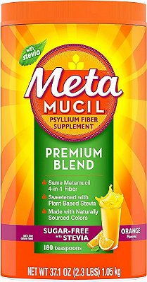 Metamucil Premium Blend, Suplemento Diário de Pó de Fibras de Psyllium, 4-em-1 Fibras para a Saúde Digestiva, Sem Açúcar com Stevia, Fibras de Origem Vegetal, Sabor L