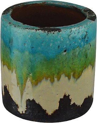 Vaso de Flores de Cerâmica Esmaltada Red Carpet Studios, 4.33, Azul Multicolorido Natural