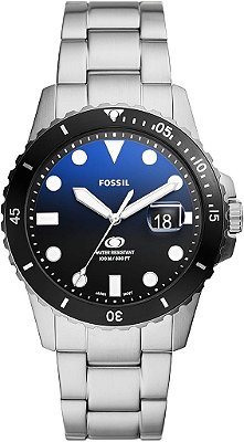 Relógio esportivo inspirado em mergulho para homens da Fossil Blue com pulseira de aço inoxidável, silicone ou couro.