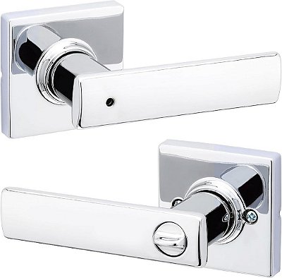 Maçaneta interna de privacidade para porta Kwikset Breton, alavanca de porta para banheiro e quarto, fechadura giratória sem chave cromada polida reversível