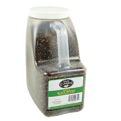 Especiarias Clássicas - Pimenta Preta Inteira, 5.75 lb - Um recipiente de 5.75 libras de pimenta preta em grão, perfeita para recarregar moedores.