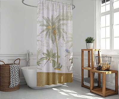 Avanti Linens - Cortina de Chuveiro em Tecido, Decoração de Banheiro Inspirada em Tropical (Coleção Colônia Palm, Marfim)