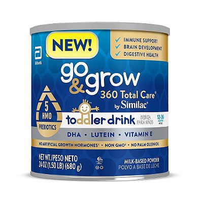 Similac Go & Grow 360 Cuidado Total by Similac Bebida Nutricional para Crianças com 5 HMOs, em Pó, Lata de 24 onças.