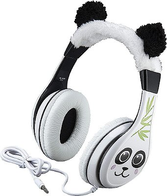 Fones de ouvido infantis Panda, faixa de cabeça ajustável, som estéreo, conector de 3,5mm, fones de ouvido com fio para crianças, sem emaranhados, controle de volume, dobráveis, fones de ou