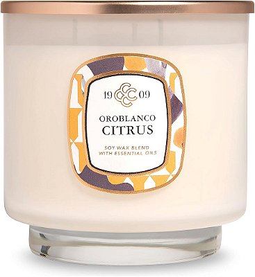 Vela em Pote Perfumada de Citrus Oroblanco da Colonial Candle, Coleção 1909, 3 Pavios, 20 oz - Até 80 Horas de Queima.