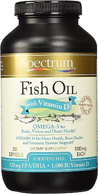 Essenciais do espectro, cápsulas gelatinosas, óleo de peixe com vitamina D, 1000 mg, 250 comprimidos.