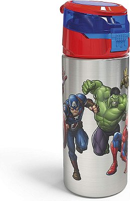 Garrafa de água de aço inoxidável durável da Zak Designs Marvel Comics com tampa de flip de botão de pressão à prova de vazamentos é perfeita para esportes ao ar livre (19,5 oz, livre de BPA), 19