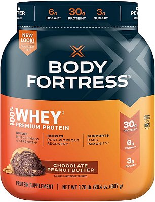 Fortaleza corporal 100% Whey, Pó de Proteína Premium, Chocolate com Manteiga de Amendoim, 1,78lbs (Embalagem Pode Variar)