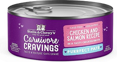 Latas de Patê Purrfect Carnivore Cravings da Stella & Chewy's - Comida úmida para gatos rica em proteínas e livre de grãos - Receita de Frango e Salmão - (Latas de 2,8 on