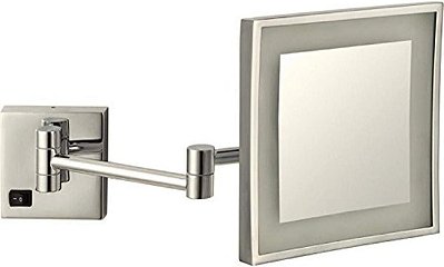 Espelho de Maquiagem de Montagem na Parede Glimmer Square LED 3x de Aumento Nameeks AR7701-SNI, Níquel Acetinado