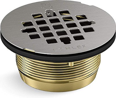 Dreno receptáculo de chuveiro redondo em latão escovado, acabamento em aço inoxidável - KOHLER K-22675-BS