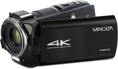 Filmadora Minolta MN4K100Z 4K Ultra HD com Zoom Óptico de 10x (Preto)