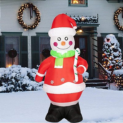 Decoração de Natal inflável com Boneco de Neve de 7 pés de altura para o quintal, jardim e gramado, enfeite de Natal ao ar livre, com luzes de LED embutidas e estacas.