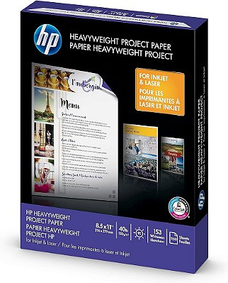 Papel para projeto de alta gramatura HP, fosco, 8.5x11 in, 40 lb, 250 folhas, compatível com impressoras a jato de tinta, PageWide e laser (Z4R14A)