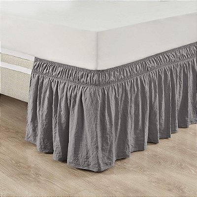 Decoração Luxuosa Saia de Cama com Babados franzidos Elástico Fácil de Enrolar, Queen/King/Cal King, Cinza Escuro