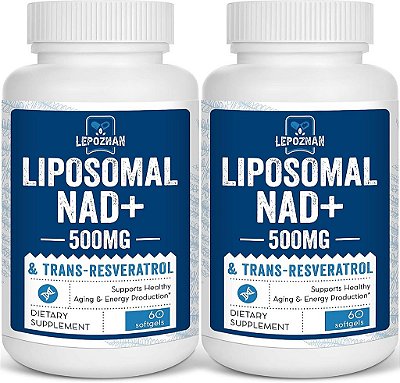 NAD+ Liposomal 500 mg + Trans-Resveratrol 300 mg, Absorção Superior, Suplemento Verdadeiro de NAD Mais Eficiente do que NMN, Nicotinamida Ribosídeo para Metabolismo Energético Celular & Rep