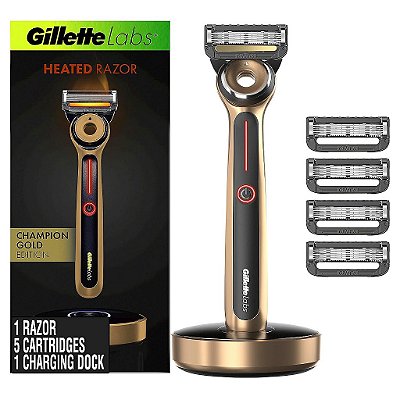 Gillette Labs Aquecedor de Lâminas Edição Ouro - 1 Cabo, 5 recargas de lâminas, 1 base de carregamento