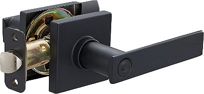 Alavanca de porta contemporânea com fechadura Amazon Basics Stamford, privacidade, preto fosco.