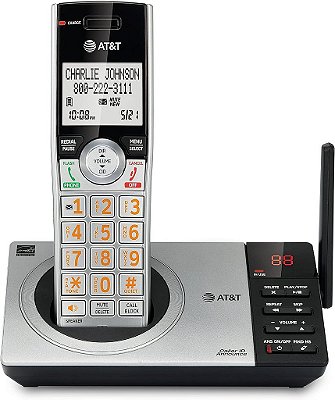 Telefone sem fio expansível AT&T DECT 6.0 com sistema de atendimento, prata/preto com 1 aparelho (CL82107)