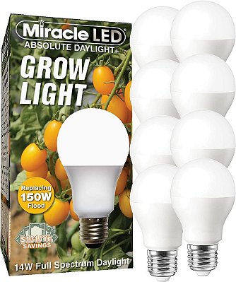 Lâmpada para cultivo com luz absoluta de espectro completo Miracle LED Daylight Plus - Substitui 150W - Lâmpada de cultivo para horticultura DIY e jardinagem interna de verduras, plantas de casa e sementes (pac