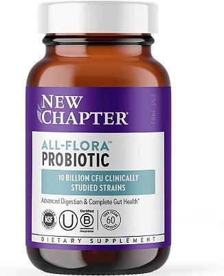 New Chapter Probiotic All-Flora - 60 ct (Fornecimento de 2 meses) para Digestão Avançada e Saúde Completa do Intestino com Prebióticos + Pósbióticos, Cepas Clinicamente Estudadas,